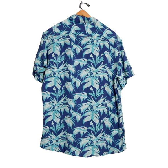 NWT Hawaiian Shirt Mens Medium Button Up Blue Tropical Soft 100% Viscose Palm - Picture 2 of 6